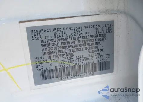 2023 Nissan Sentra Sv Xtronic Cvt из США, поврежденный, VIN 3N1AB8CV9PY240090